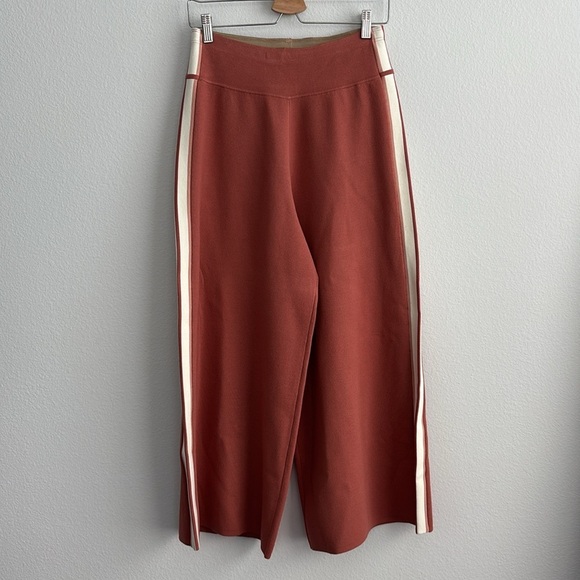 Veronica Beard Roland Striped Stretch-knit Culottes In Terracotta - Picture 2 of 5